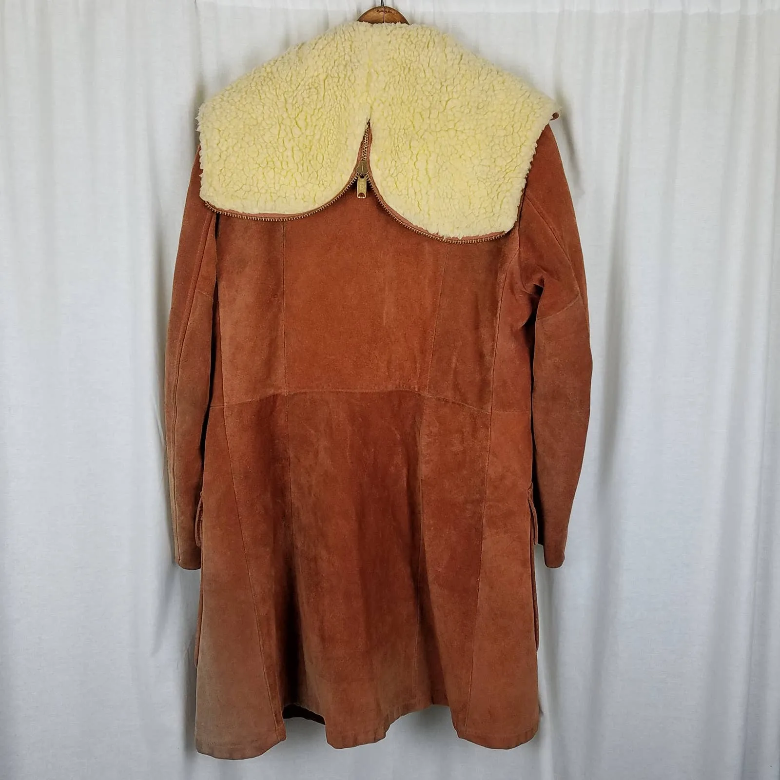 A Robert Lewis Idea Sherpa Shearling Rancher Leather Suede Coat Mens 42 Rust 70s