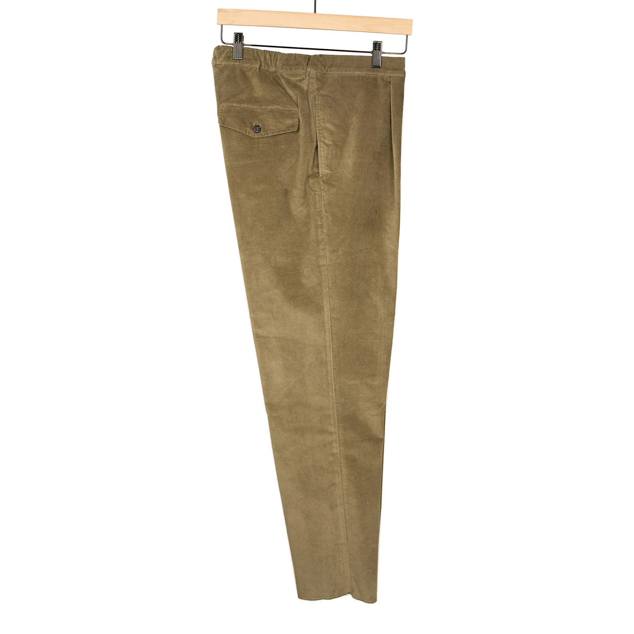 Aavicenna single pleat easy pants in mossy beige cotton velvet