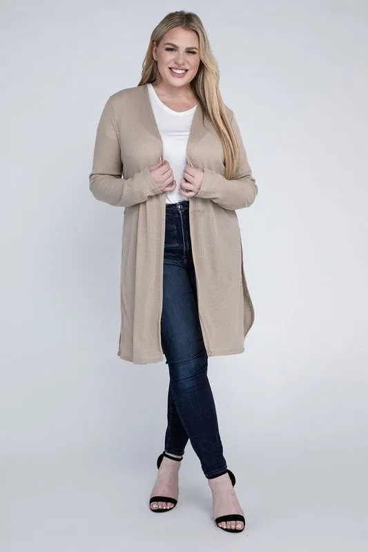 Ambiance Plus Size Side Slit Longline Cardigan