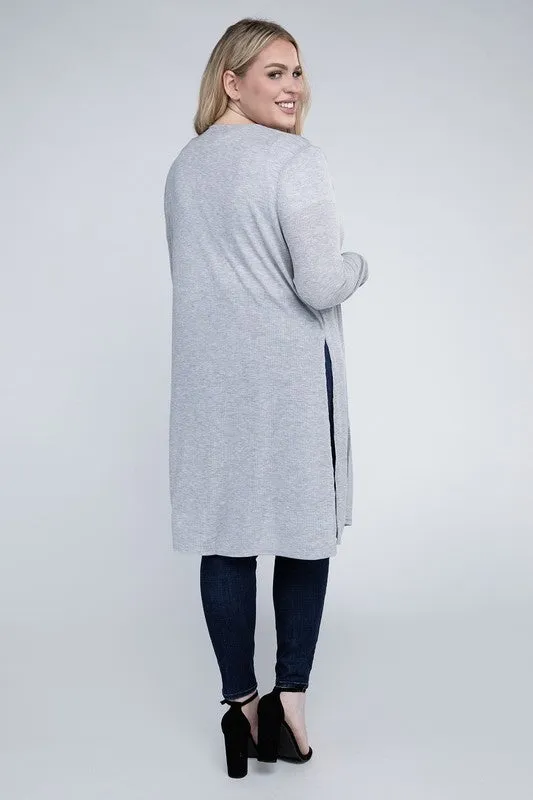 Ambiance Plus Size Side Slit Longline Cardigan