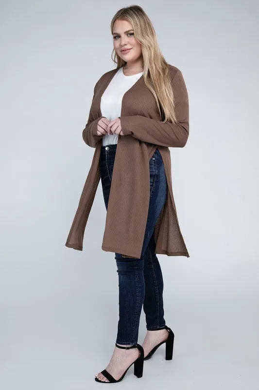 Ambiance Plus Size Side Slit Longline Cardigan