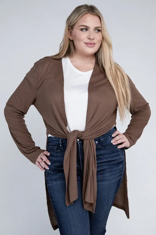 Ambiance Plus Size Side Slit Longline Cardigan