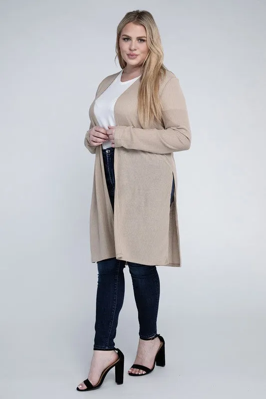 Ambiance Plus Size Side Slit Longline Cardigan