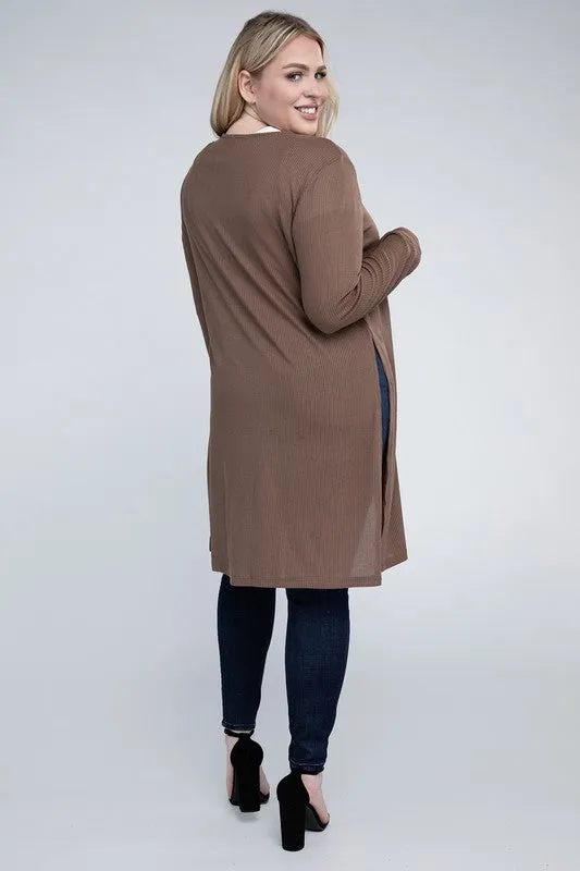 Ambiance Plus Size Side Slit Longline Cardigan