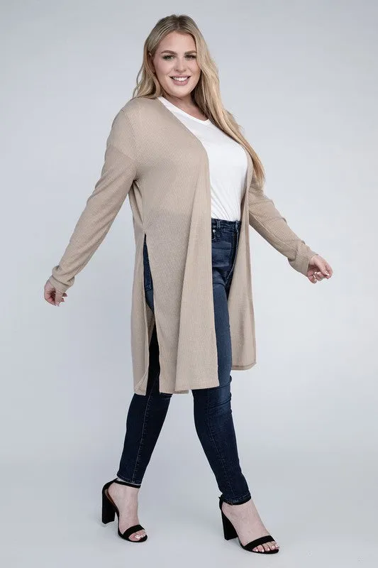 Ambiance Plus Size Side Slit Longline Cardigan