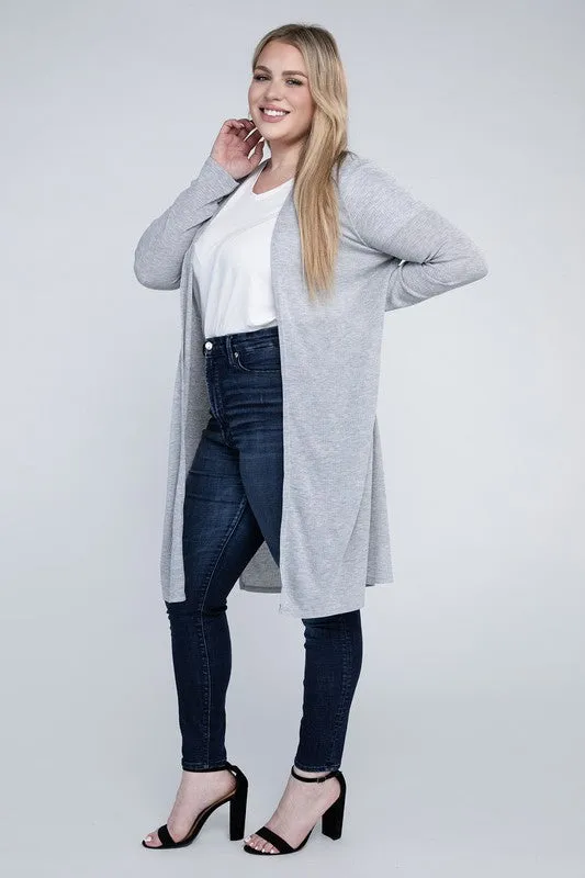 Ambiance Plus Size Side Slit Longline Cardigan