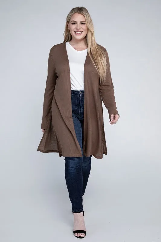 Ambiance Plus Size Side Slit Longline Cardigan