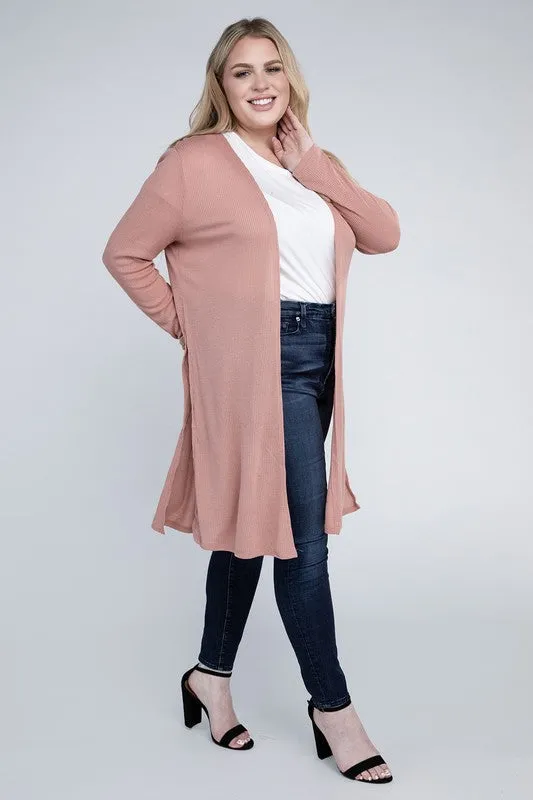 Ambiance Plus Size Side Slit Longline Cardigan