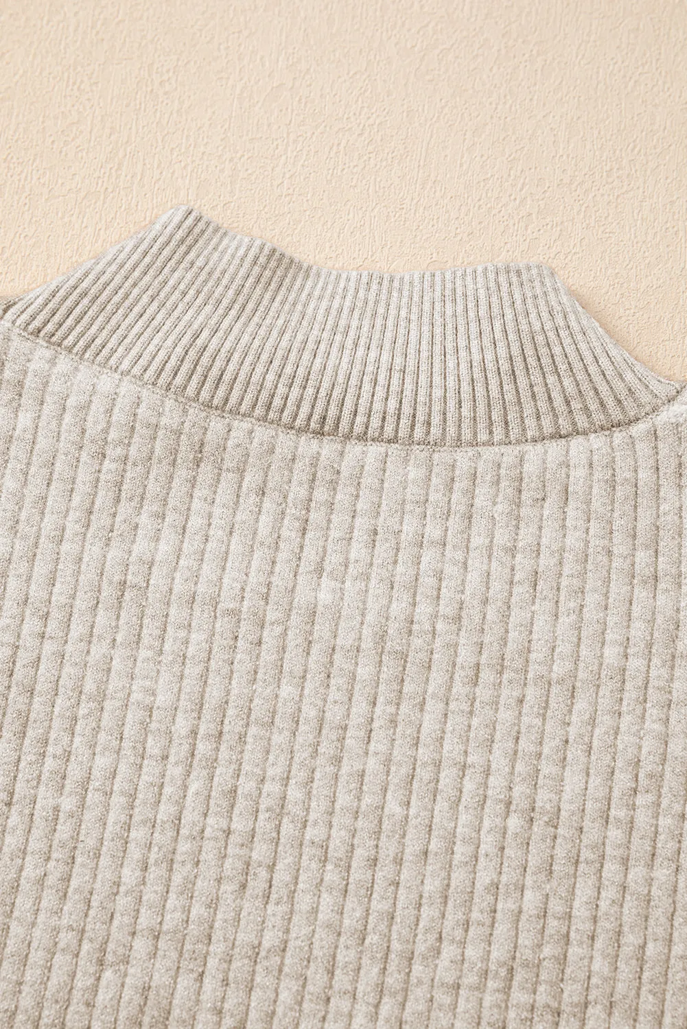 Apricot Thermal Lined Ribbed Knit Mock Neck Sweater