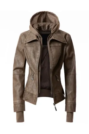 Autumn Feels Hooded Faux Leather Jacket