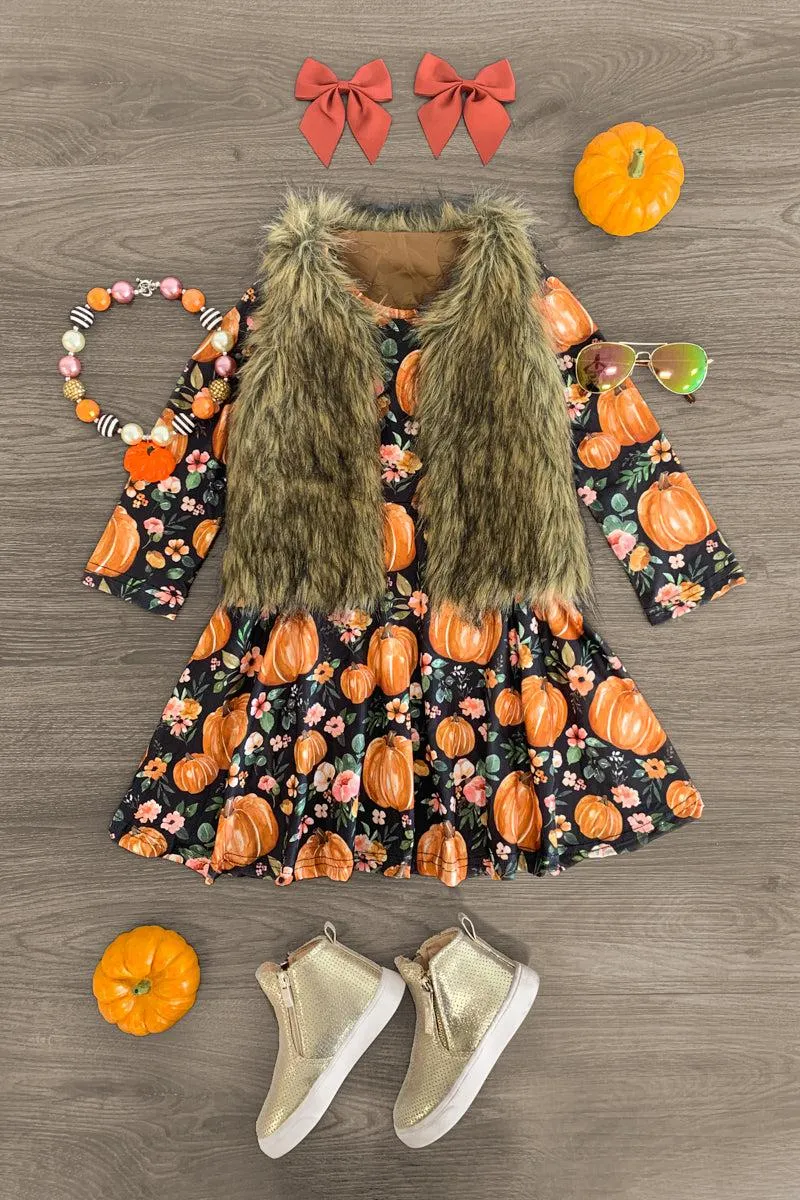 Black Floral Pumpkin Dress