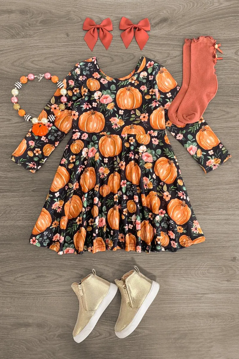 Black Floral Pumpkin Dress