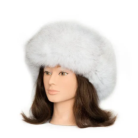 Blue Fox Fur Hat - Leather Top