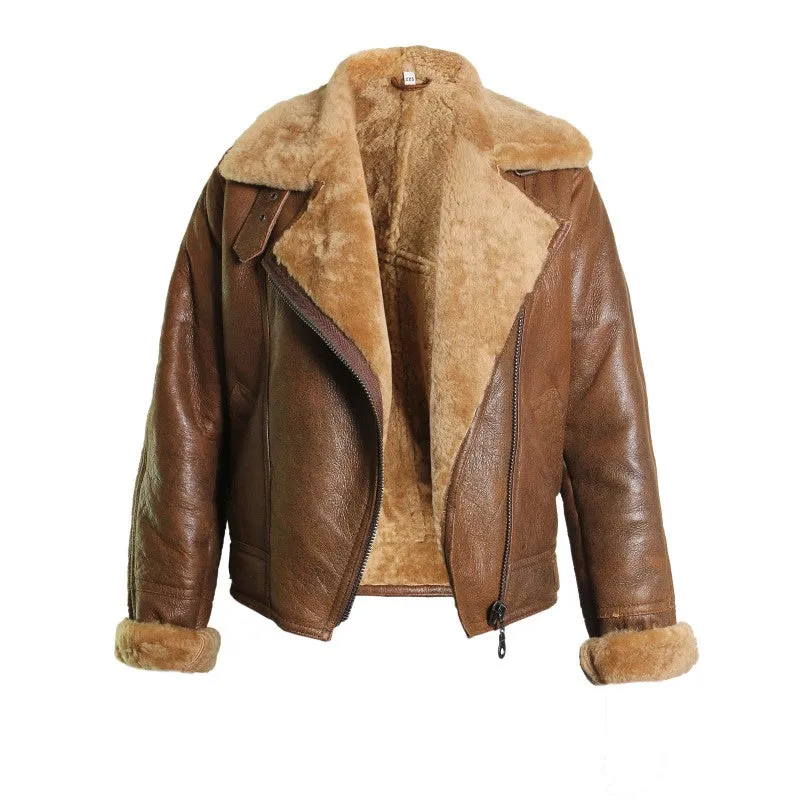 Brown Leather Sheepskin Shearling Jacket Womens