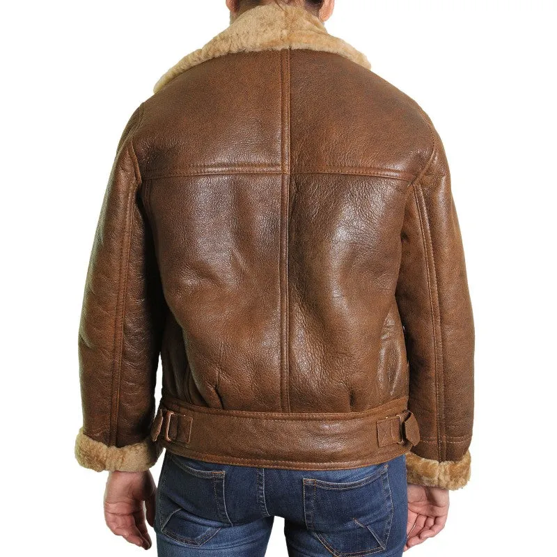 Brown Leather Sheepskin Shearling Jacket Womens