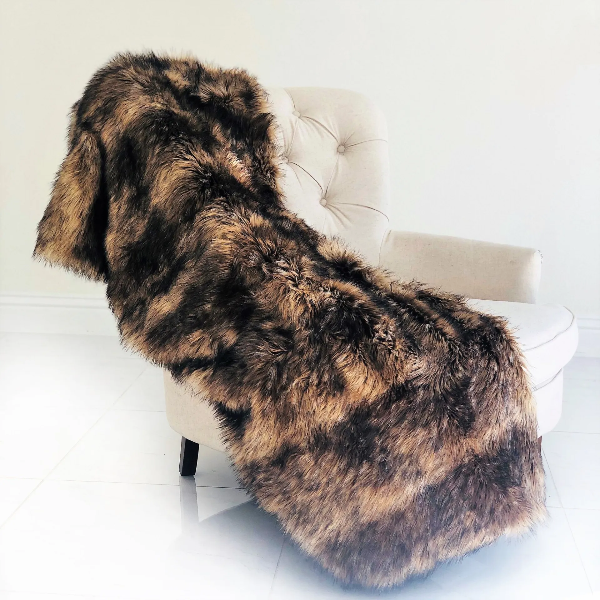 Brown Mountain Coyote Handmade Luxury Throw - Cozy and Plush Faux Fur Blanket