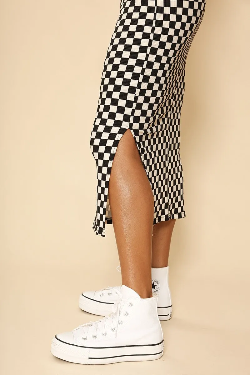 Checker Print Mock Neck Dress