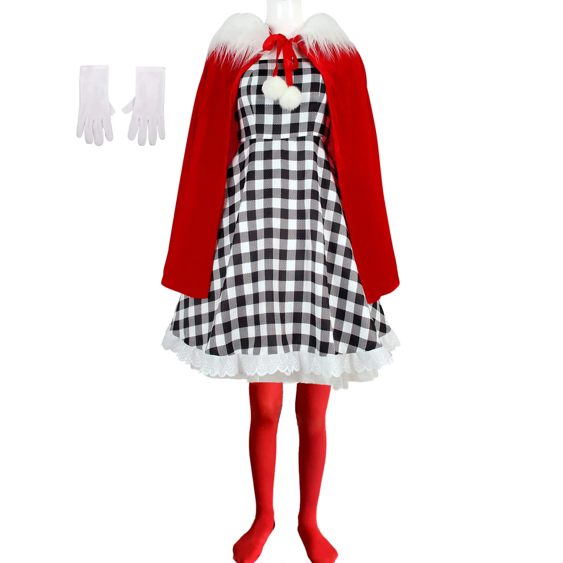 Cindy Lou Who Costume Kids Adult Christmas Hooded Cape Dress Pantyhose and Gloves 4pcs Suit