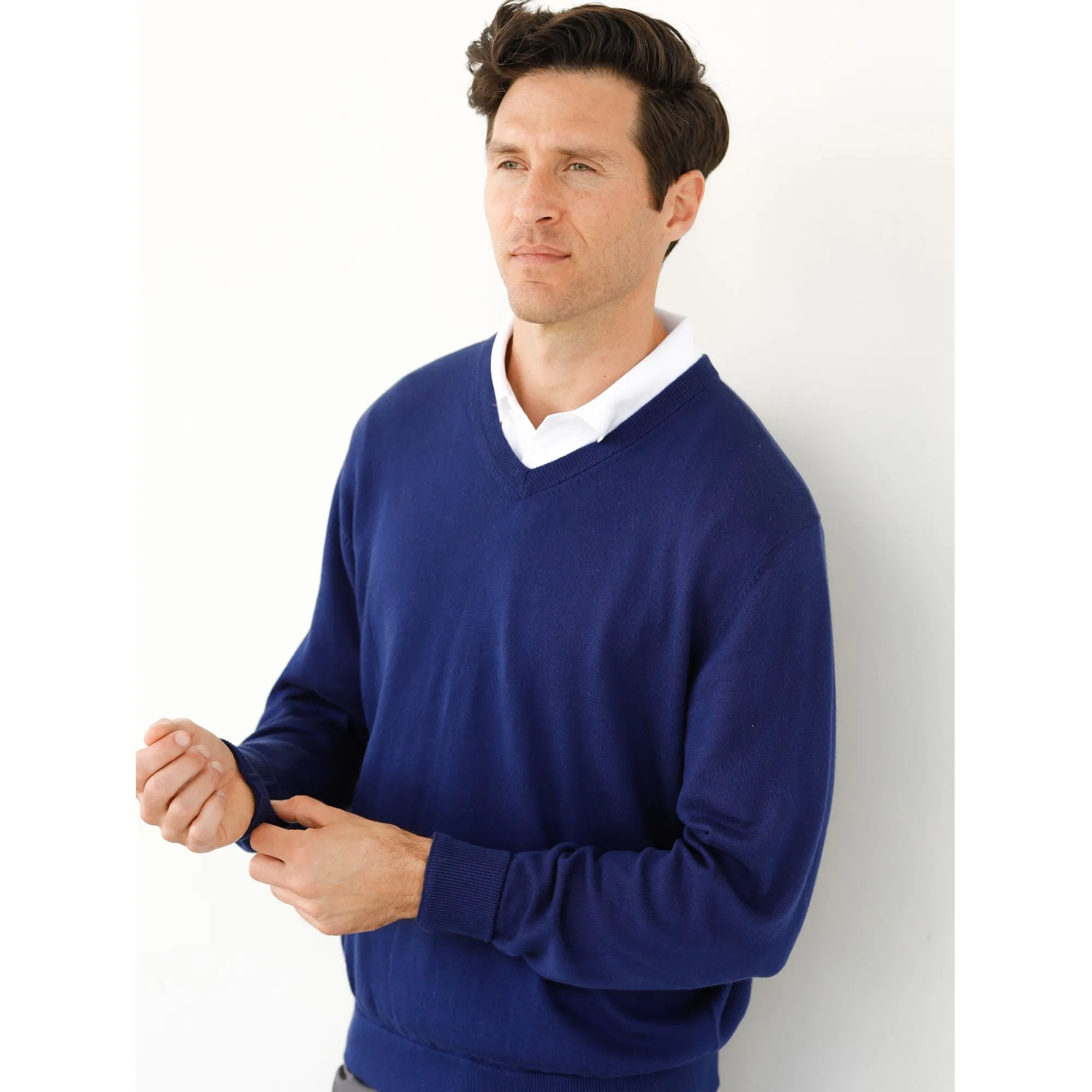 Cotton Cashmere Classic V-Neck Sweater (Choice of Colors) by Alashan Cashmere