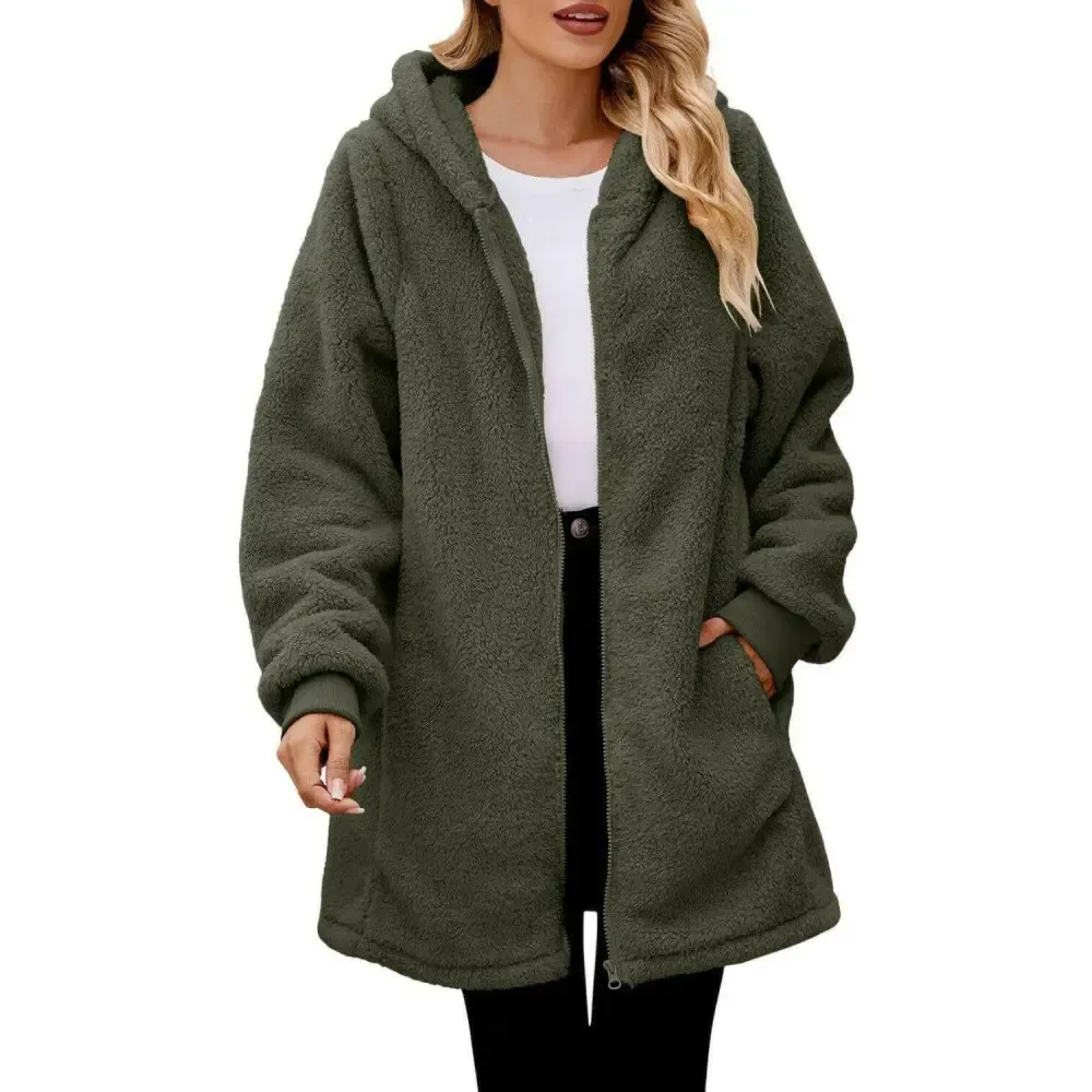 Cozy Long Sleeve Hooded Jacket Elevates Luxury Fashion for Women