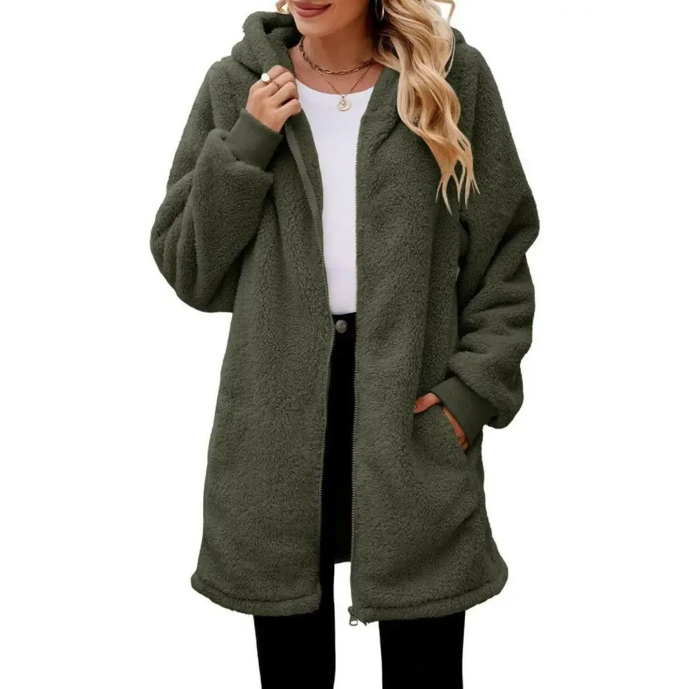 Cozy Long Sleeve Hooded Jacket Elevates Luxury Fashion for Women