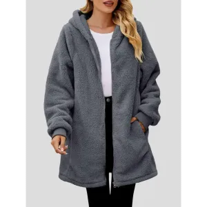 Cozy Long Sleeve Hooded Jacket Elevates Luxury Fashion for Women