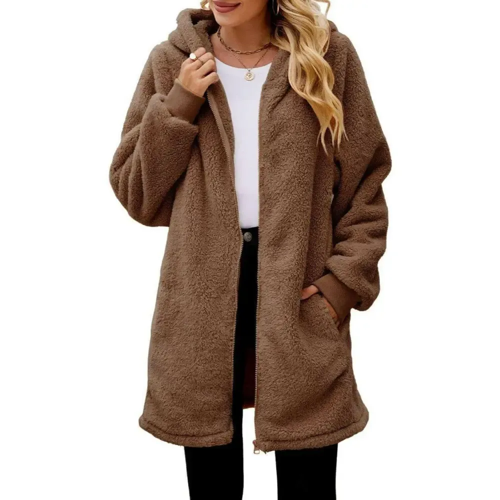 Cozy Long Sleeve Hooded Jacket Elevates Luxury Fashion for Women