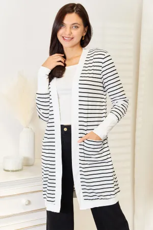 DOUBLE TAKE Striped Open Front Longline Cardigan