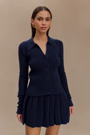 Erin Long Sleeve Button Cardigan - Navy