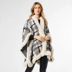 Everleigh Wrap with Faux Fur Trim - Cream/Black