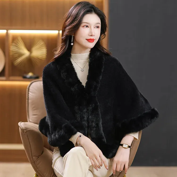 Fashion Elegant Faux Fur Trims Mink Cashmere Fleece Cape Women Cheongsam Wedding Dress Shawl Cloak Short Coat Winter Autumn