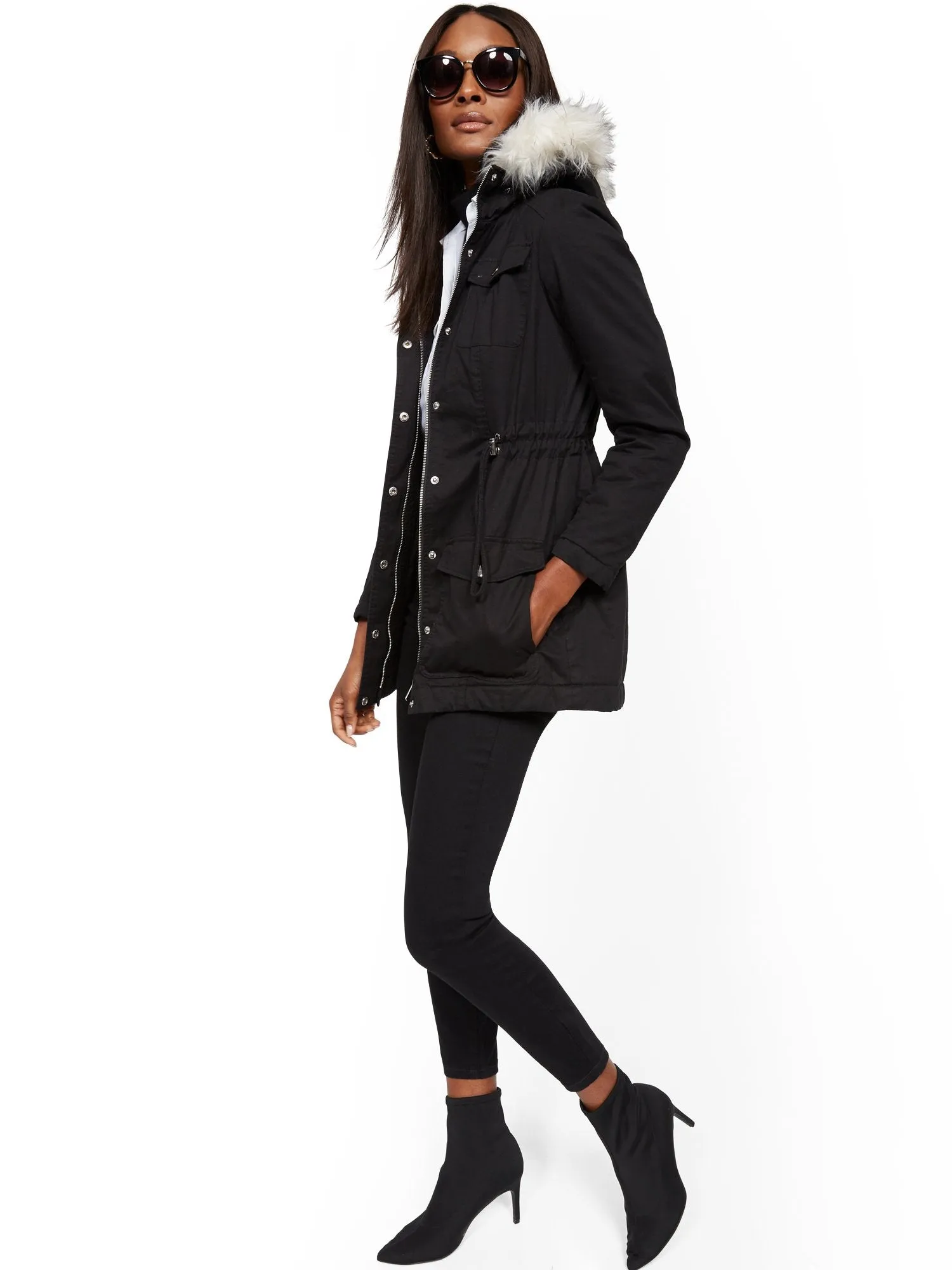 Faux Fur-Trim Sherpa-Lined Cozy Anorak