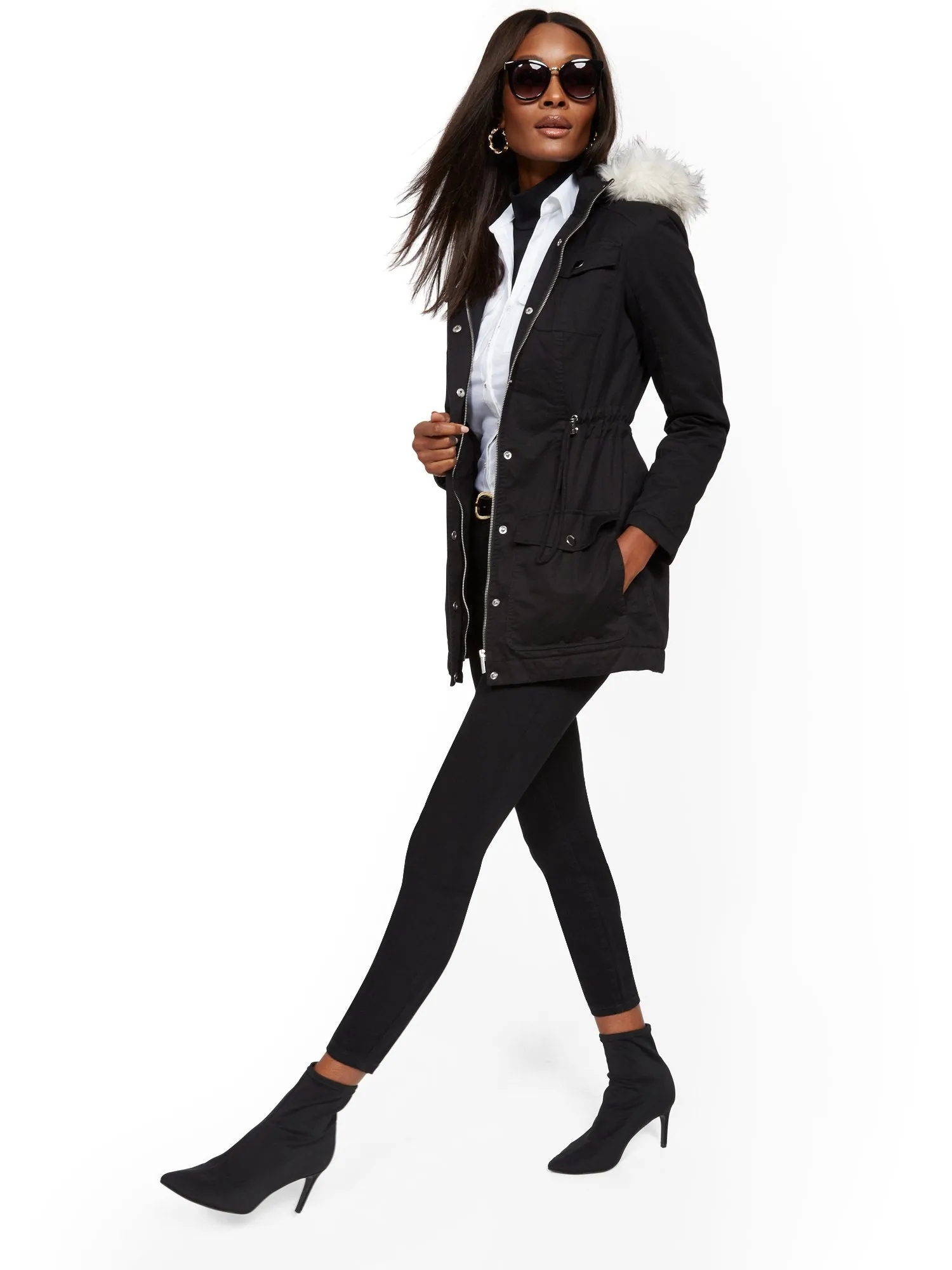 Faux Fur-Trim Sherpa-Lined Cozy Anorak