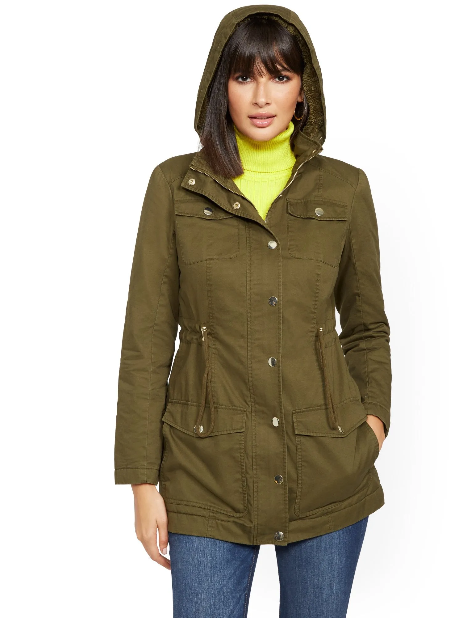 Faux Fur-Trim Sherpa-Lined Cozy Anorak