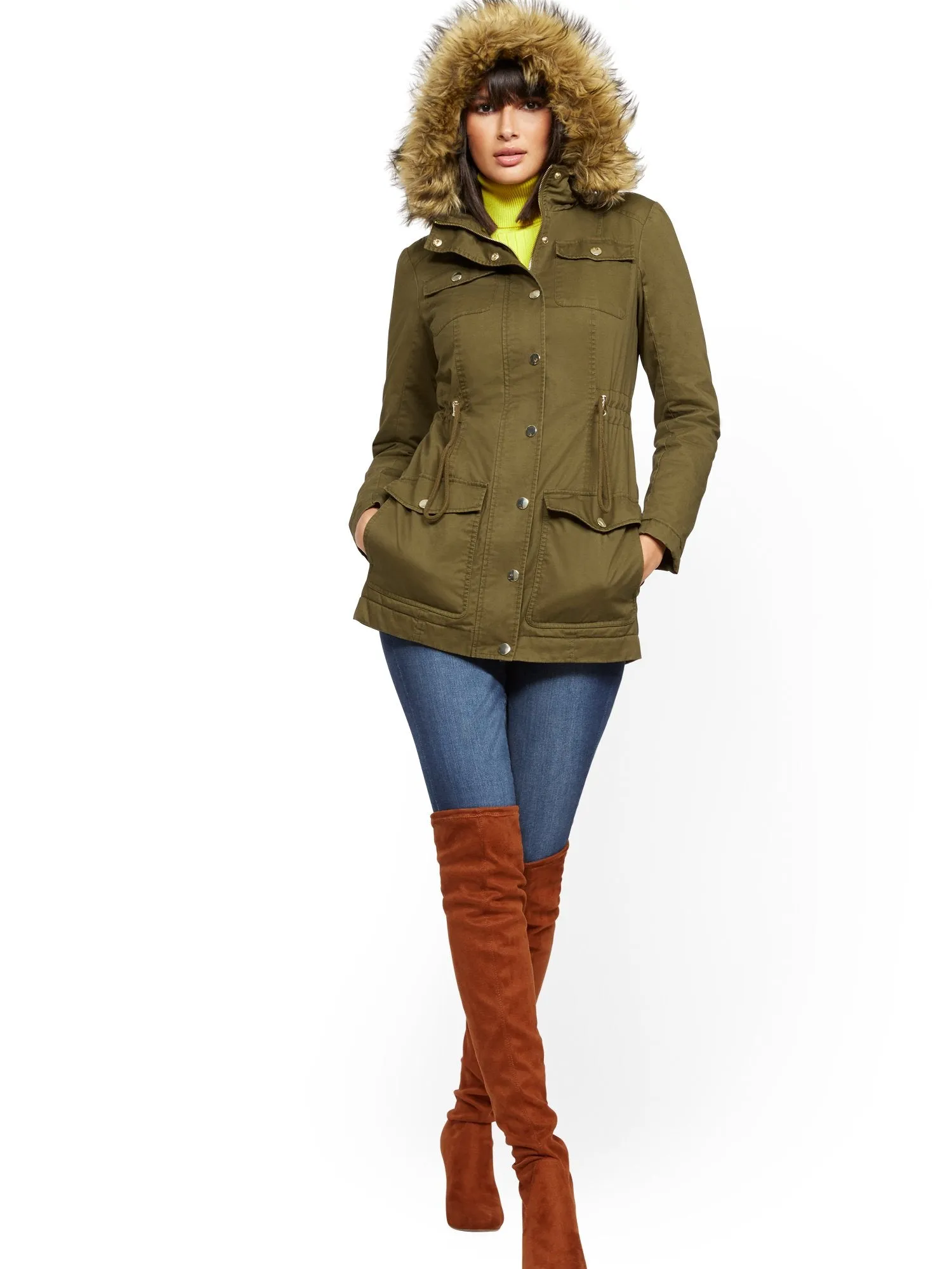 Faux Fur-Trim Sherpa-Lined Cozy Anorak