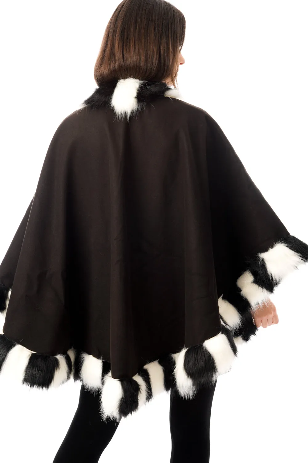 Felt Feel Faux Fur Swing Poncho Cape