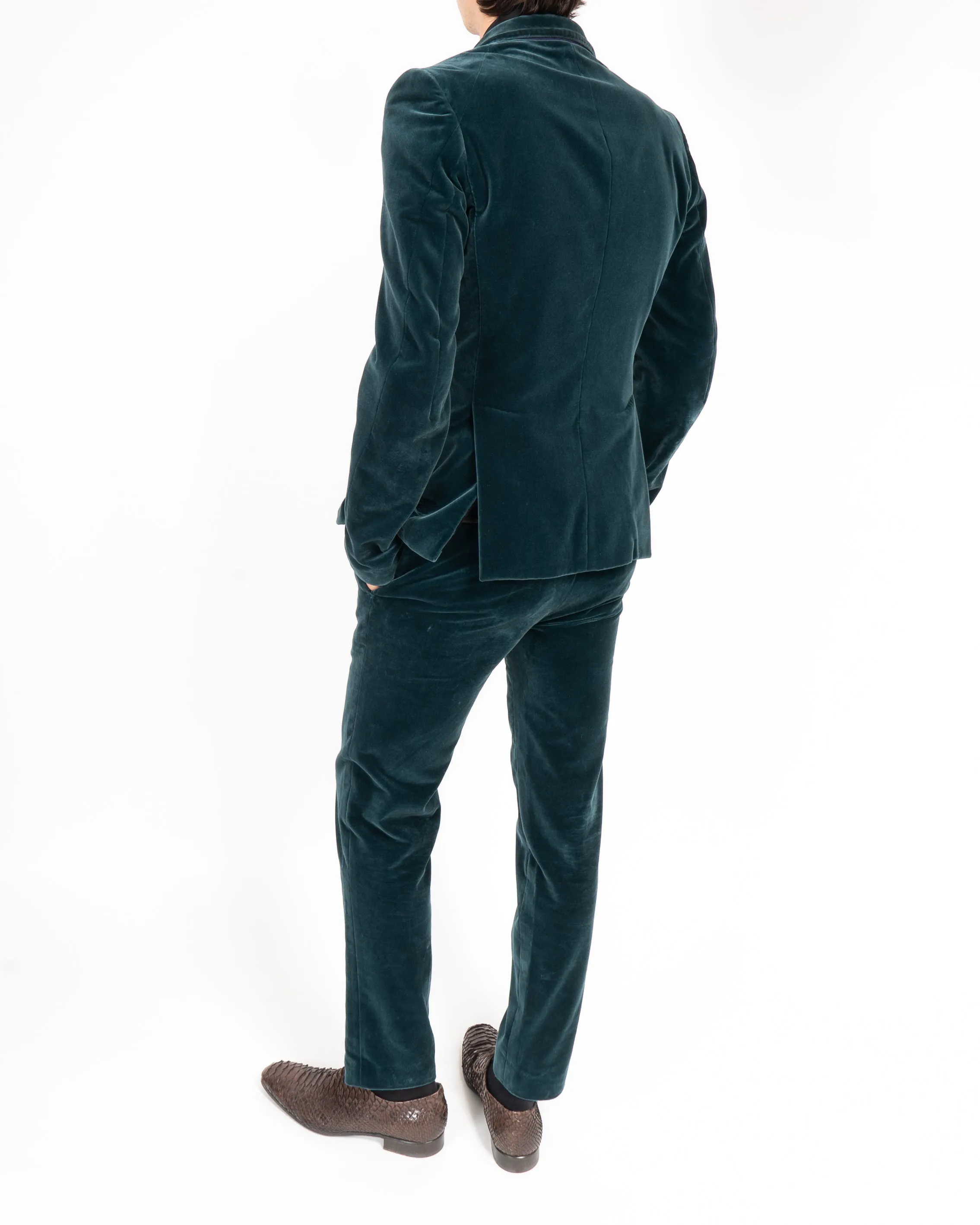 FW15 Double-Breasted Blazer in Green Velvet