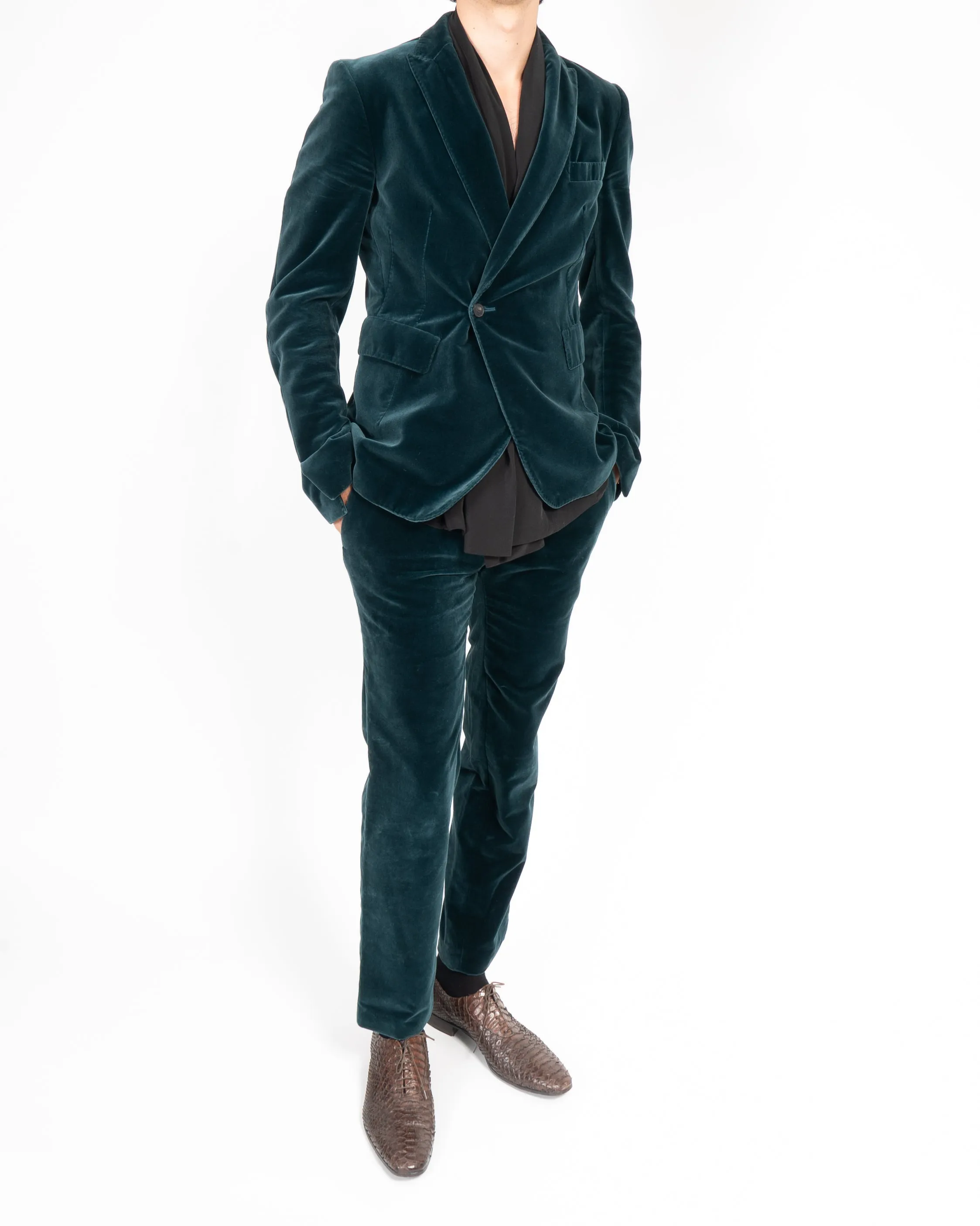 FW15 Double-Breasted Blazer in Green Velvet