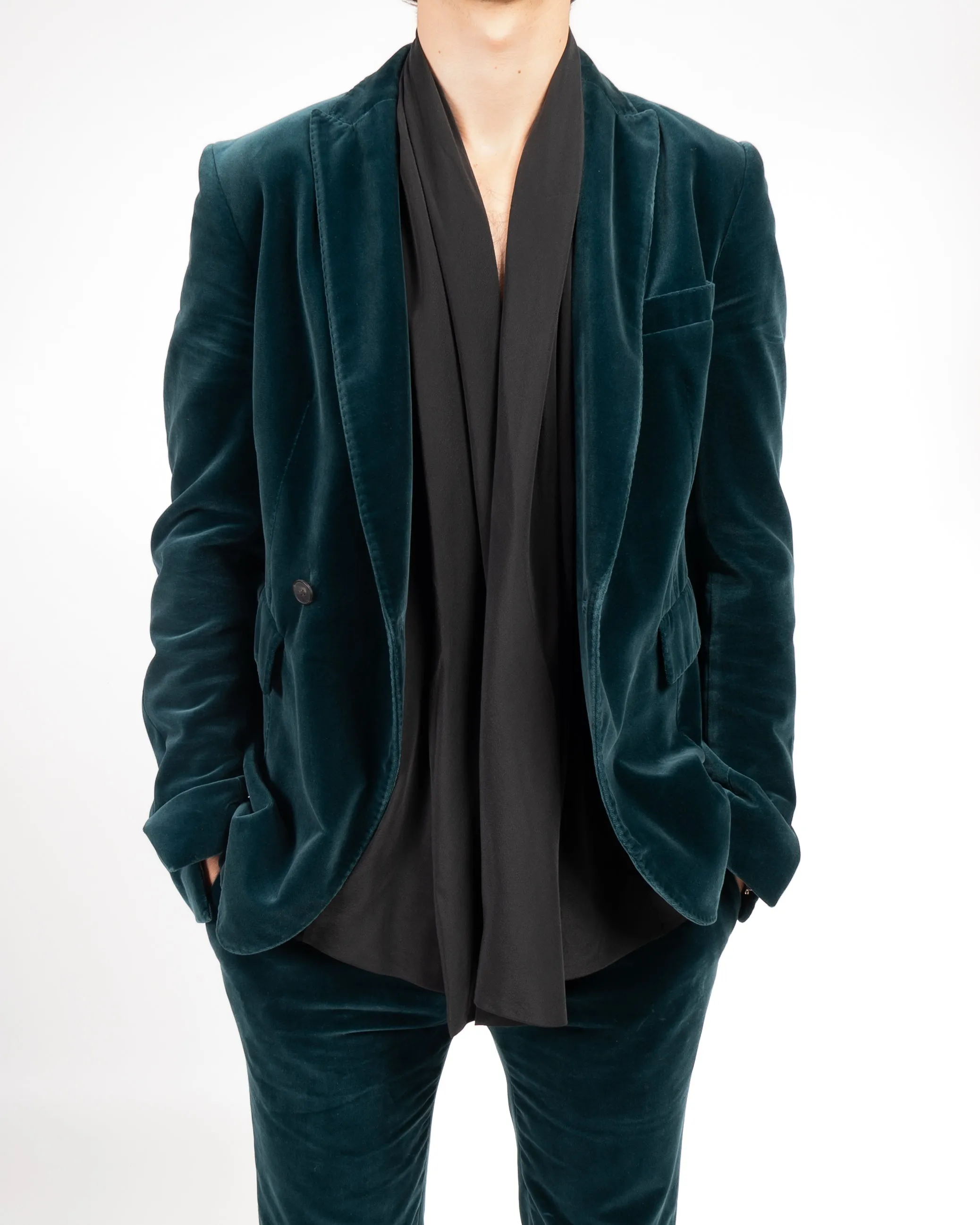 FW15 Double-Breasted Blazer in Green Velvet