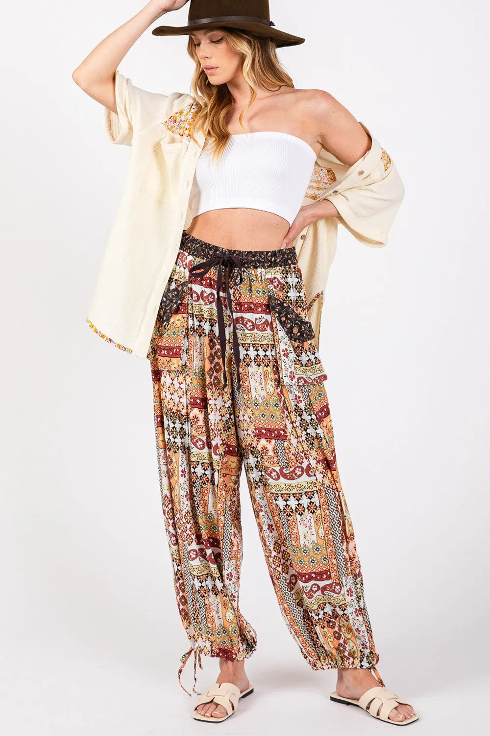 High-Rise Balloon Bohemian Print Pants