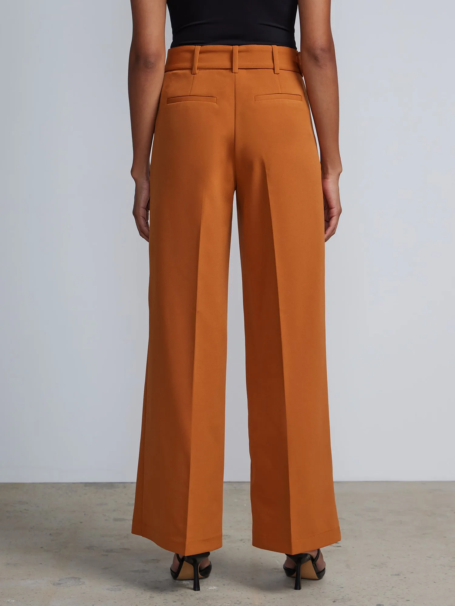 High Rise D-Ring Belt Wide Leg Pants