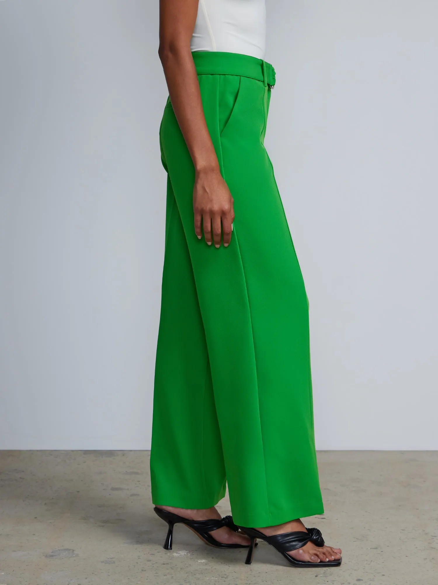 High Rise D-Ring Belt Wide Leg Pants