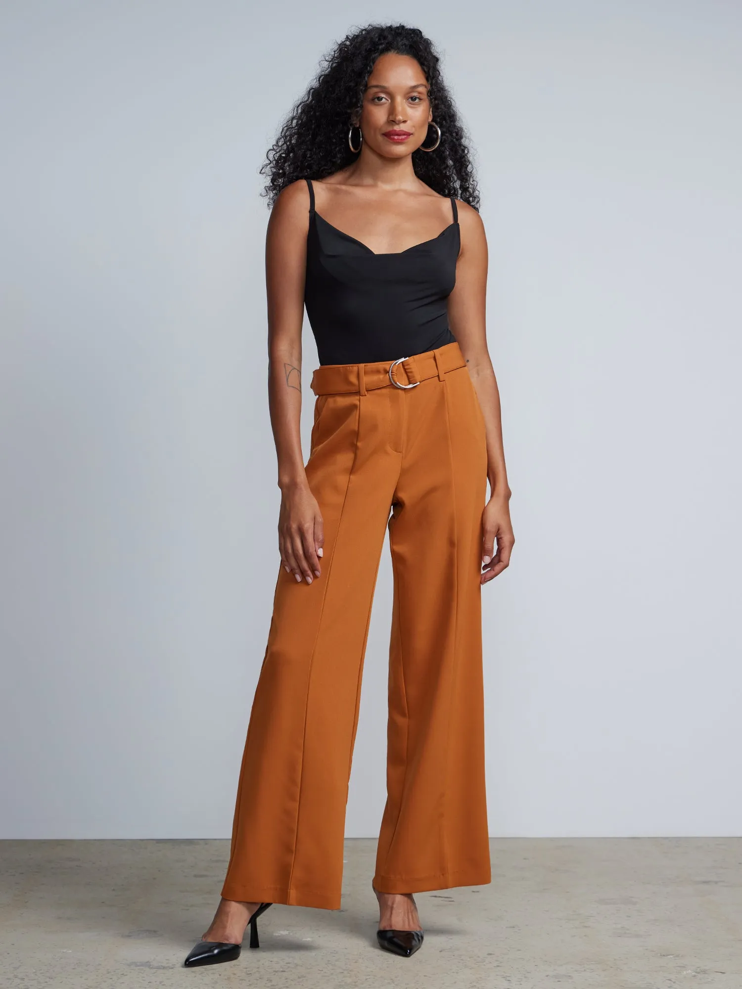 High Rise D-Ring Belt Wide Leg Pants