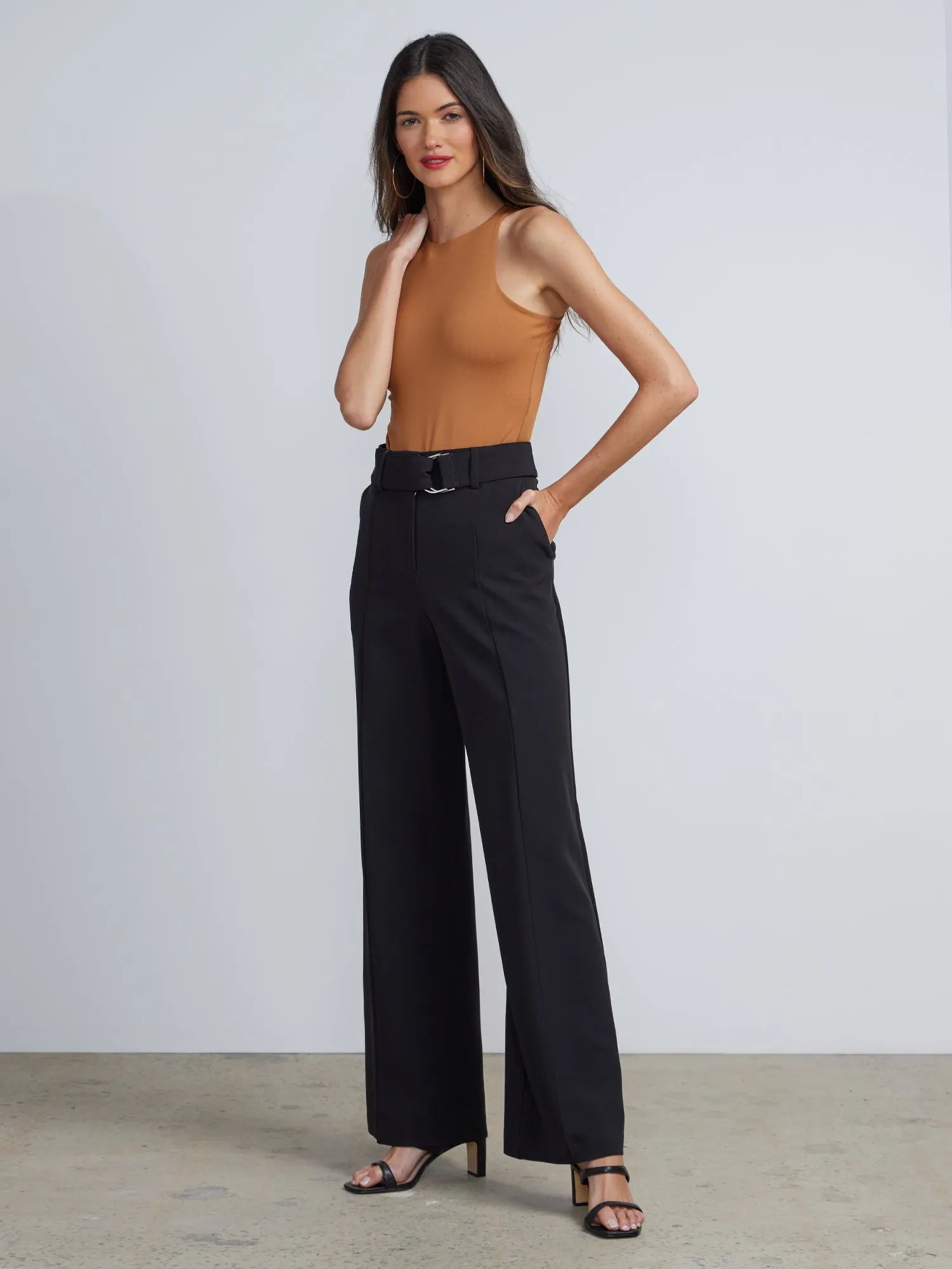 High Rise D-Ring Belt Wide Leg Pants