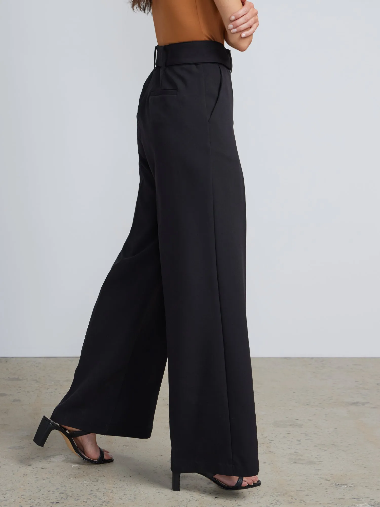 High Rise D-Ring Belt Wide Leg Pants