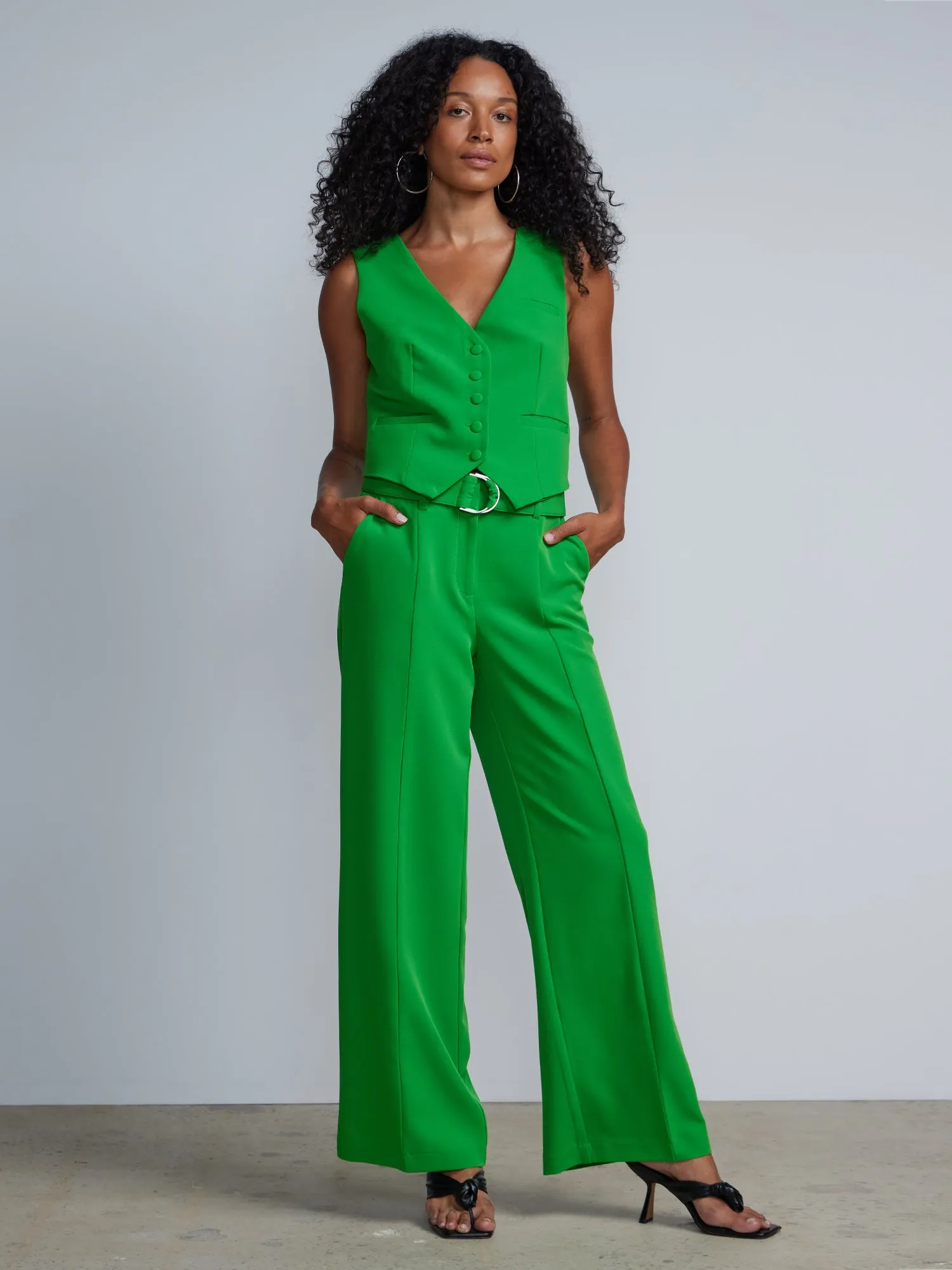 High Rise D-Ring Belt Wide Leg Pants