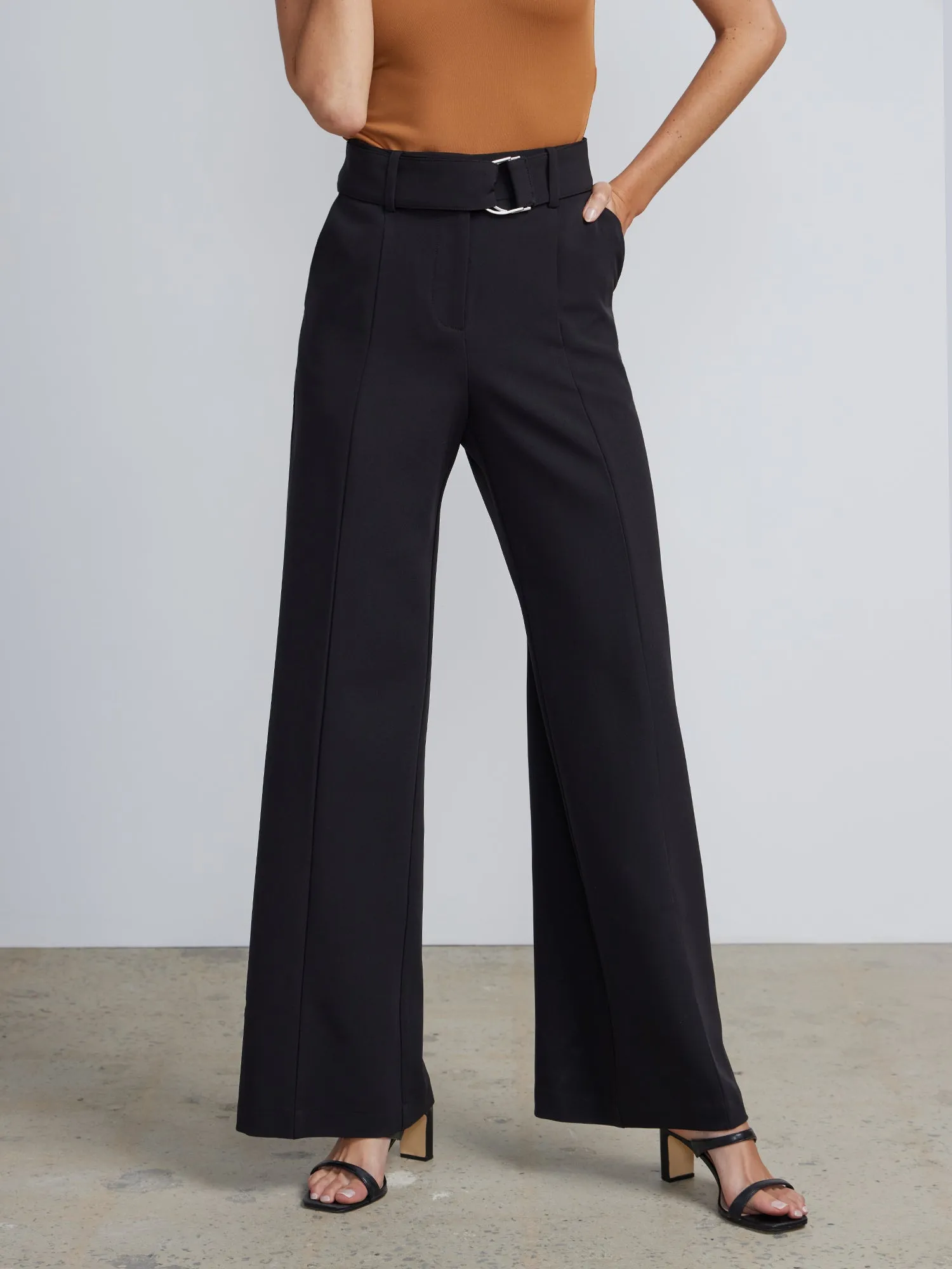 High Rise D-Ring Belt Wide Leg Pants