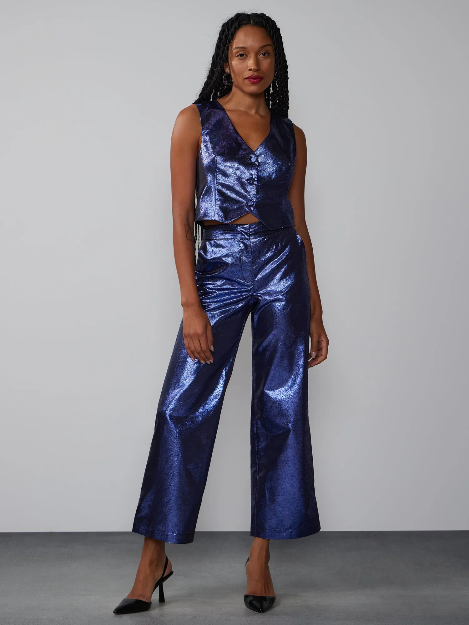 High Rise Metallic Accent Pant