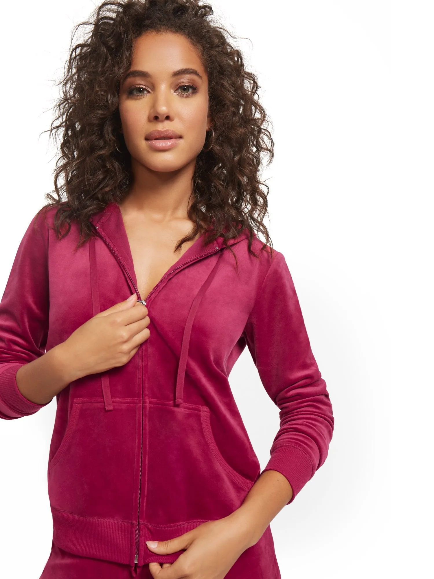 Hooded Velour Zip-Front Jacket - Dreamy Velour Collection