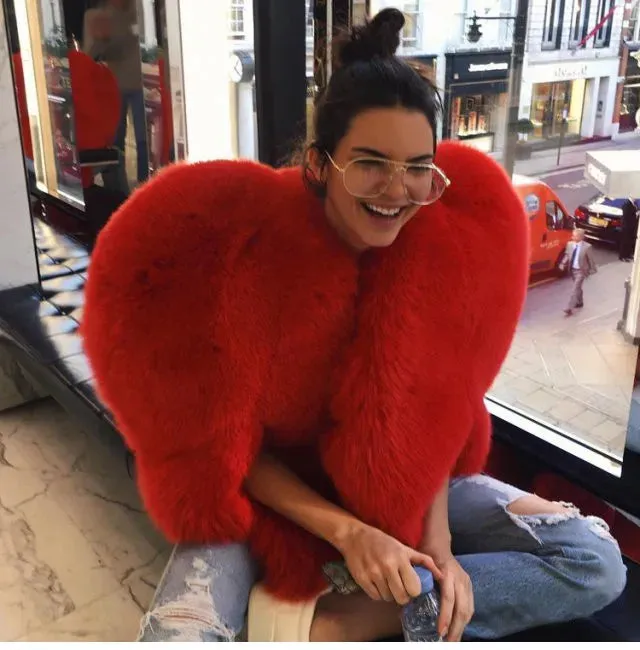 India Stylish 3D Red Love Heart Shaped Cape Faux Fox Fur Thick Warm (Celebrity)